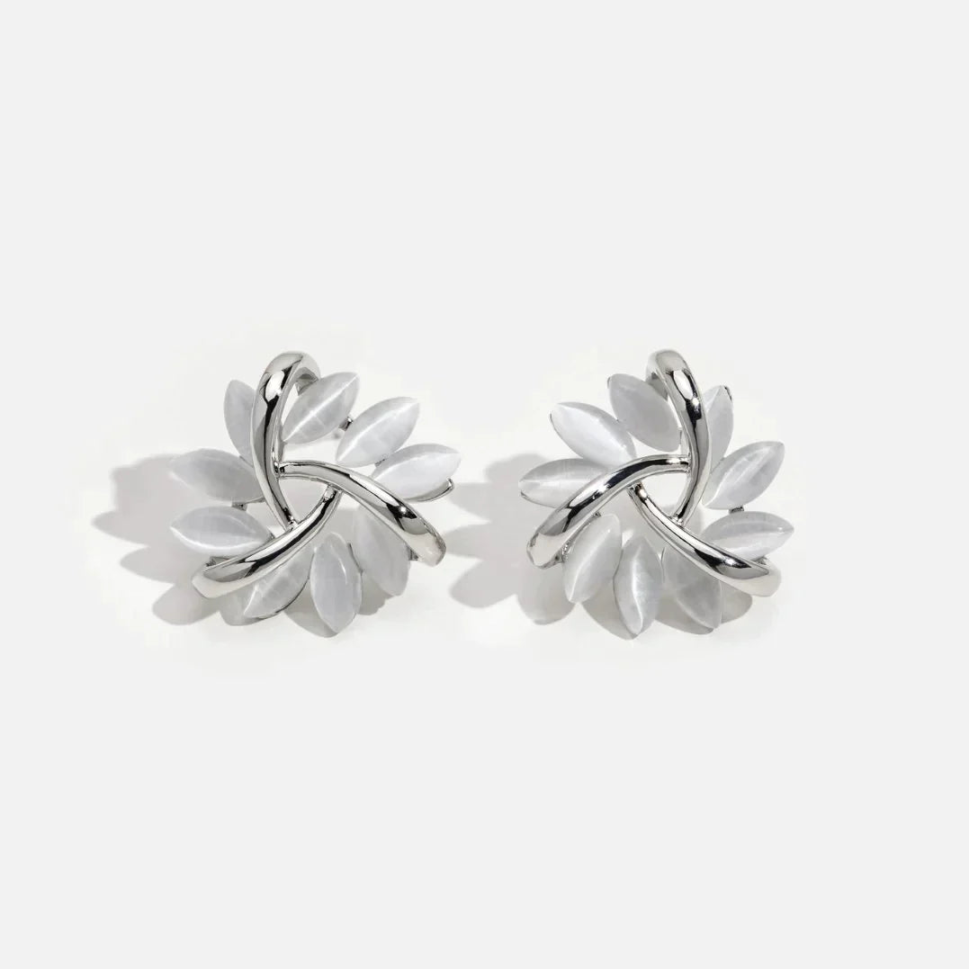 Opal Petal Stud Earrings – Gold & Silver
