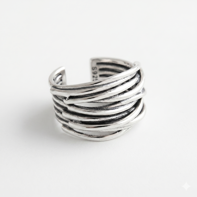 Silver Adjustable Layered Ring