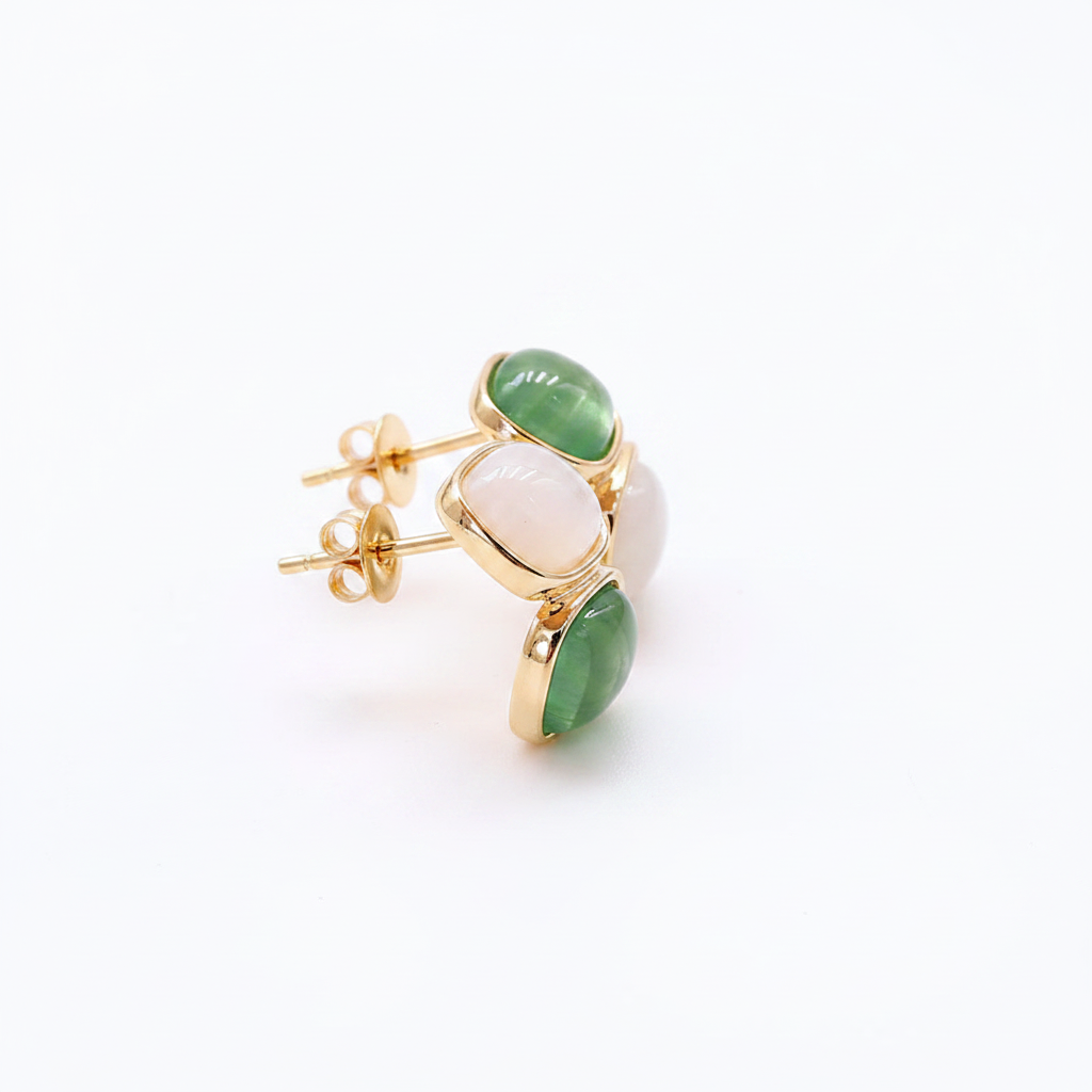 Elegant Earrings with White and Green Stones in Gold