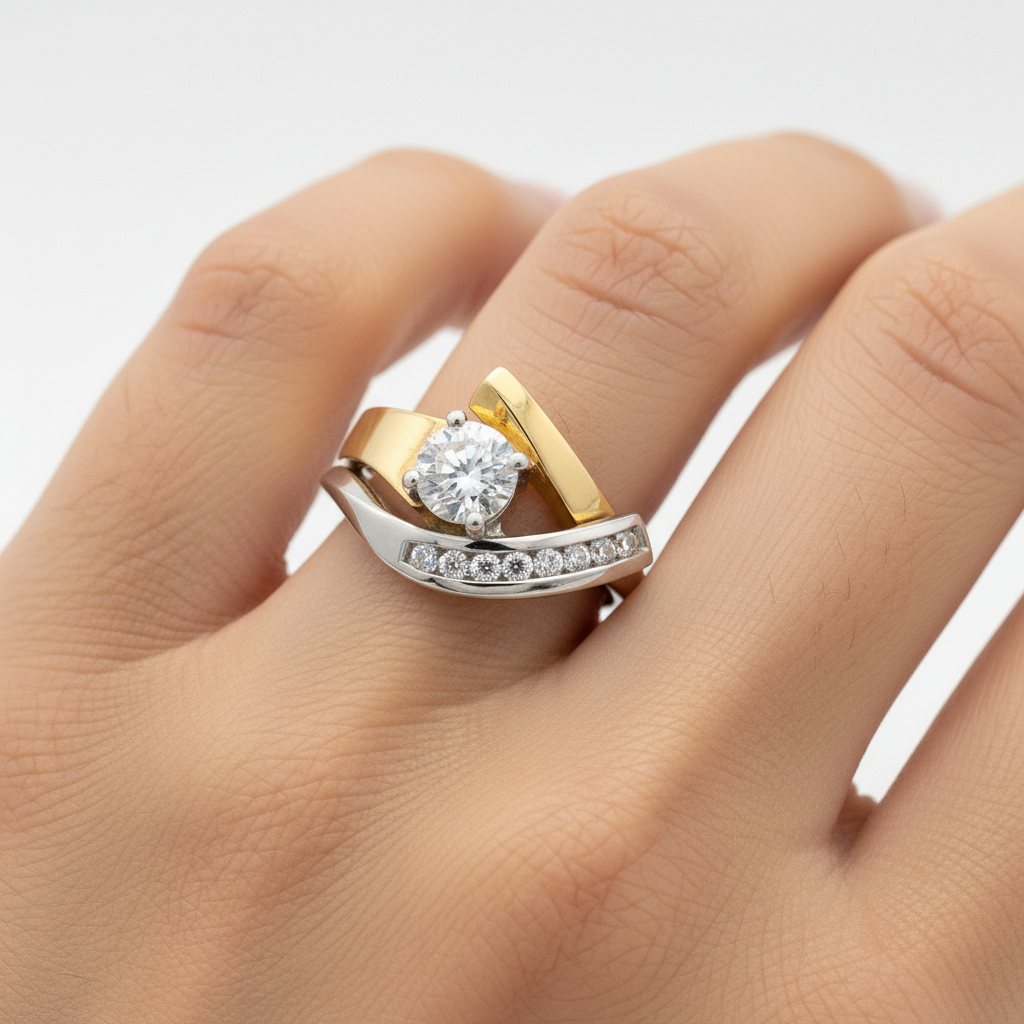 Vintage Irregular Gold & Silver Zirconia Ring