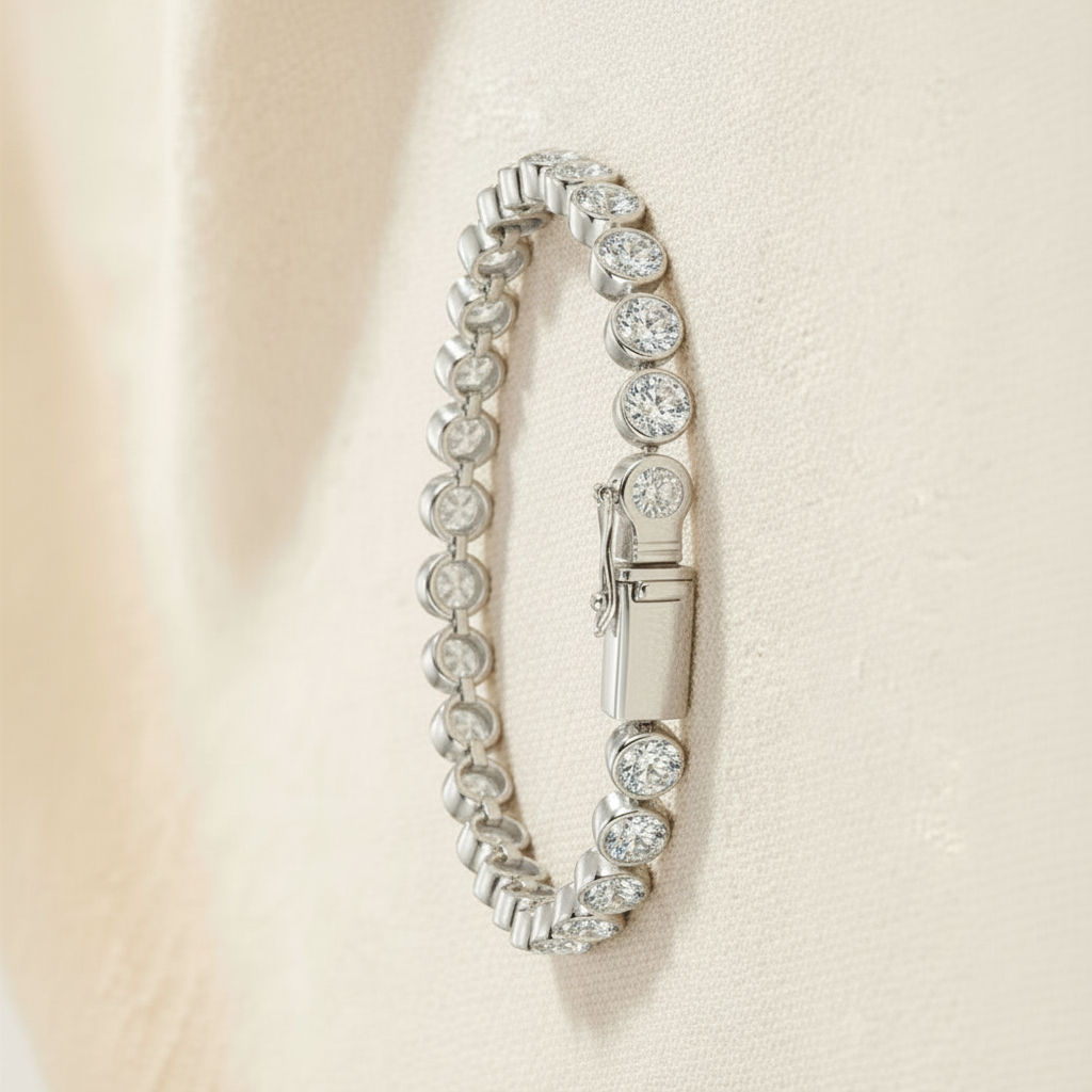 Round Moissanite Tennis Bracelet in Sterling Silver