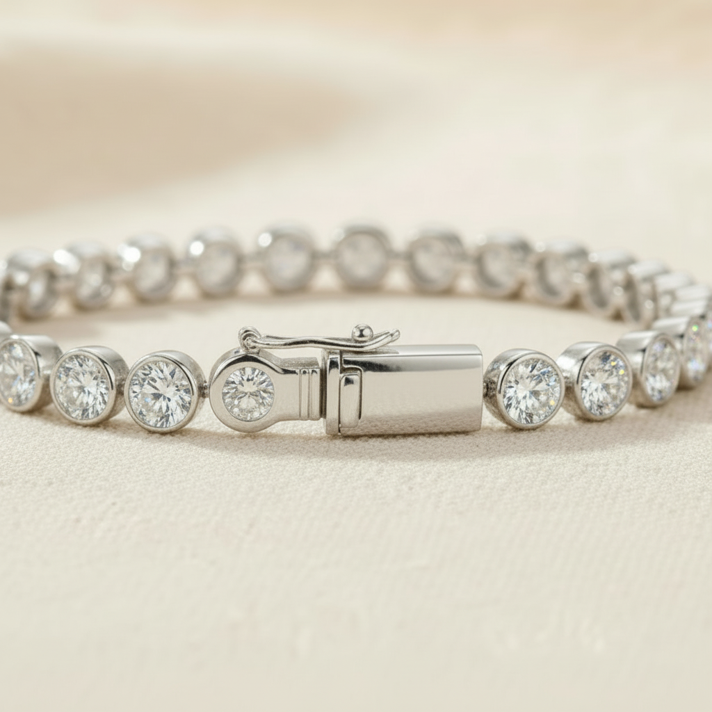 Round Moissanite Tennis Bracelet in Sterling Silver