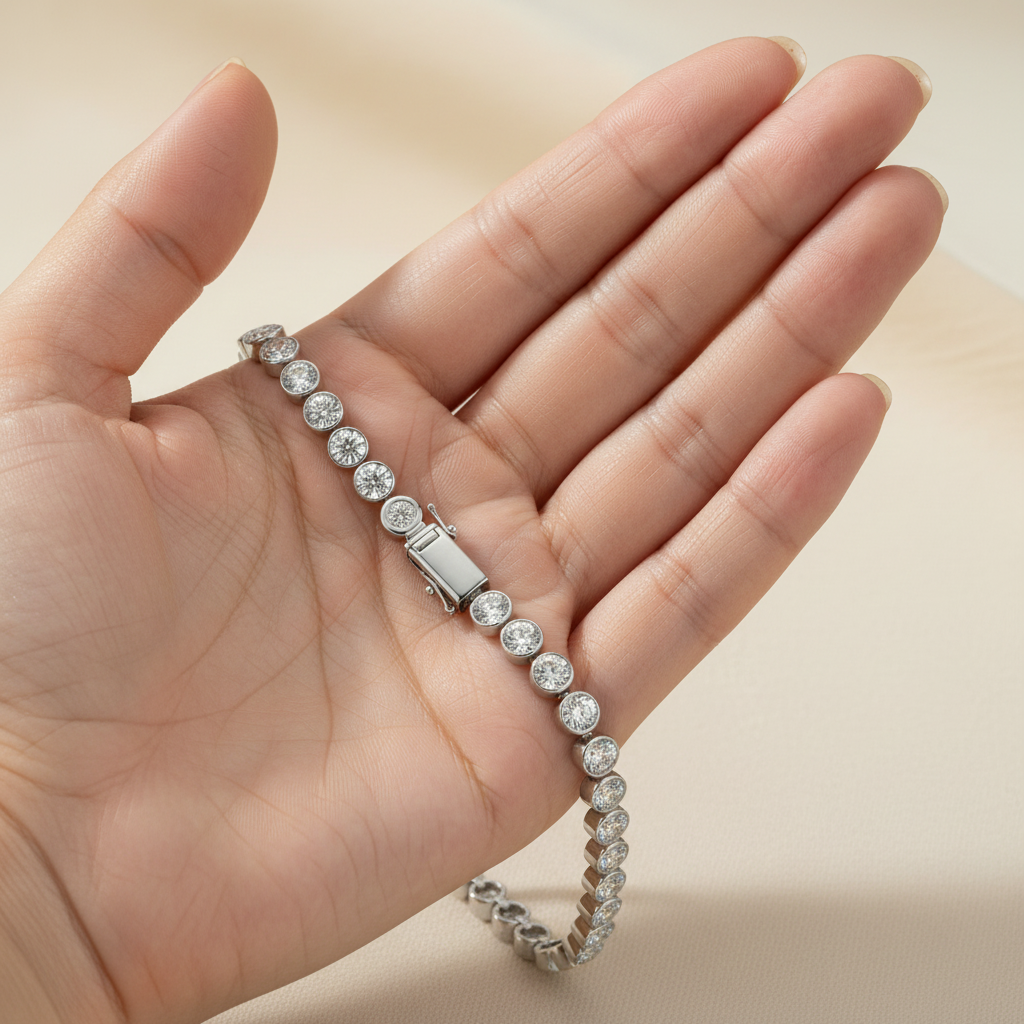 Round Moissanite Tennis Bracelet in Sterling Silver