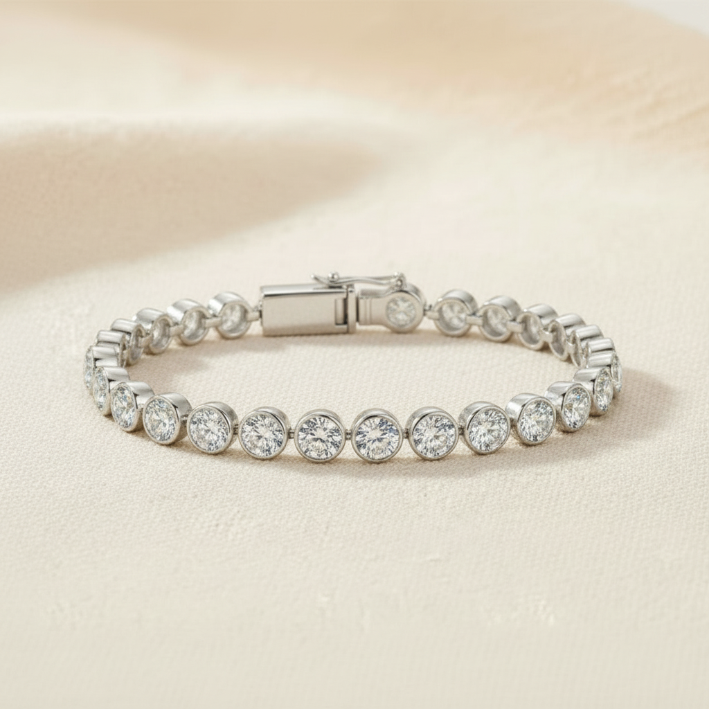 Round Moissanite Tennis Bracelet in Sterling Silver
