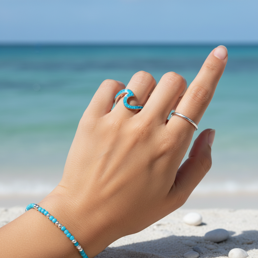 Sea Wave Ring in Blue Opal & Silver