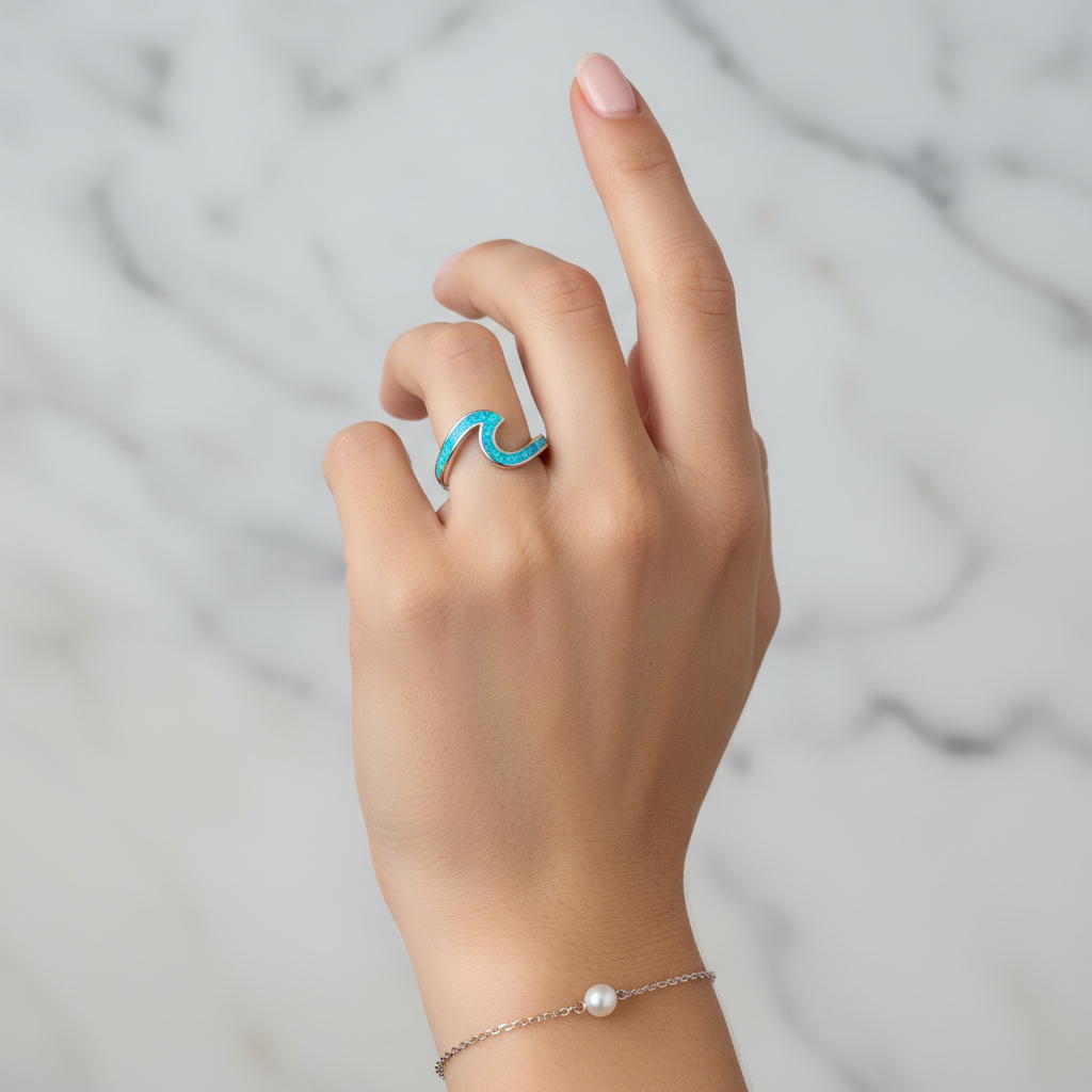 Sea Wave Ring in Blue Opal & Silver