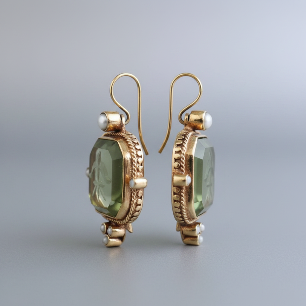 Vintage Green & Pearl Earrings