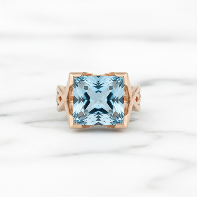 Vintage Rose Gold Blue Zirconia Ring