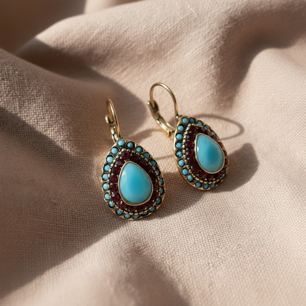 Blue Opal Mandala Drop Earrings — Antique Gold