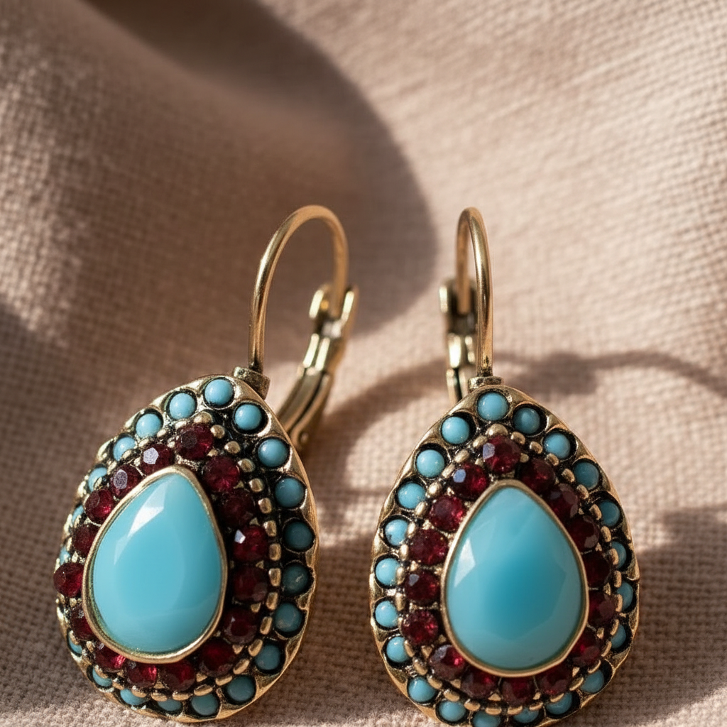 Blue Opal Mandala Drop Earrings — Antique Gold