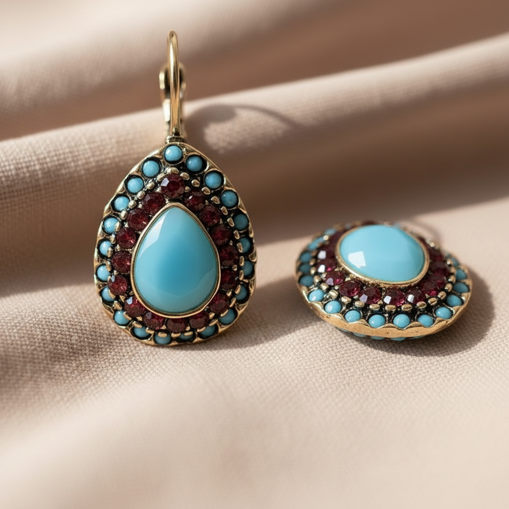 Blue Opal Mandala Drop Earrings — Antique Gold