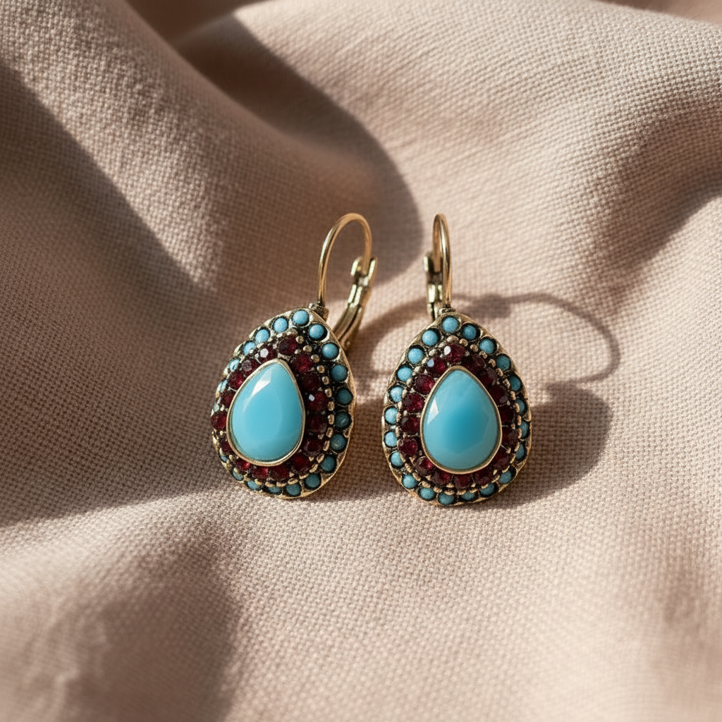 Blue Opal Mandala Drop Earrings — Antique Gold