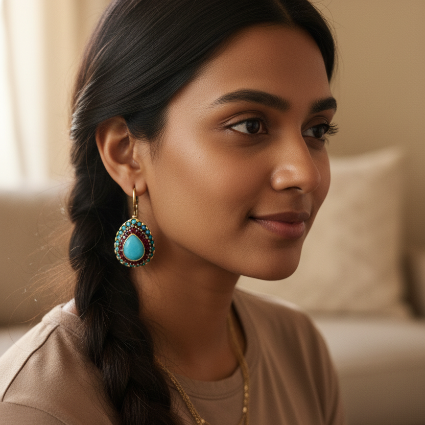 Blue Opal Mandala Drop Earrings — Antique Gold