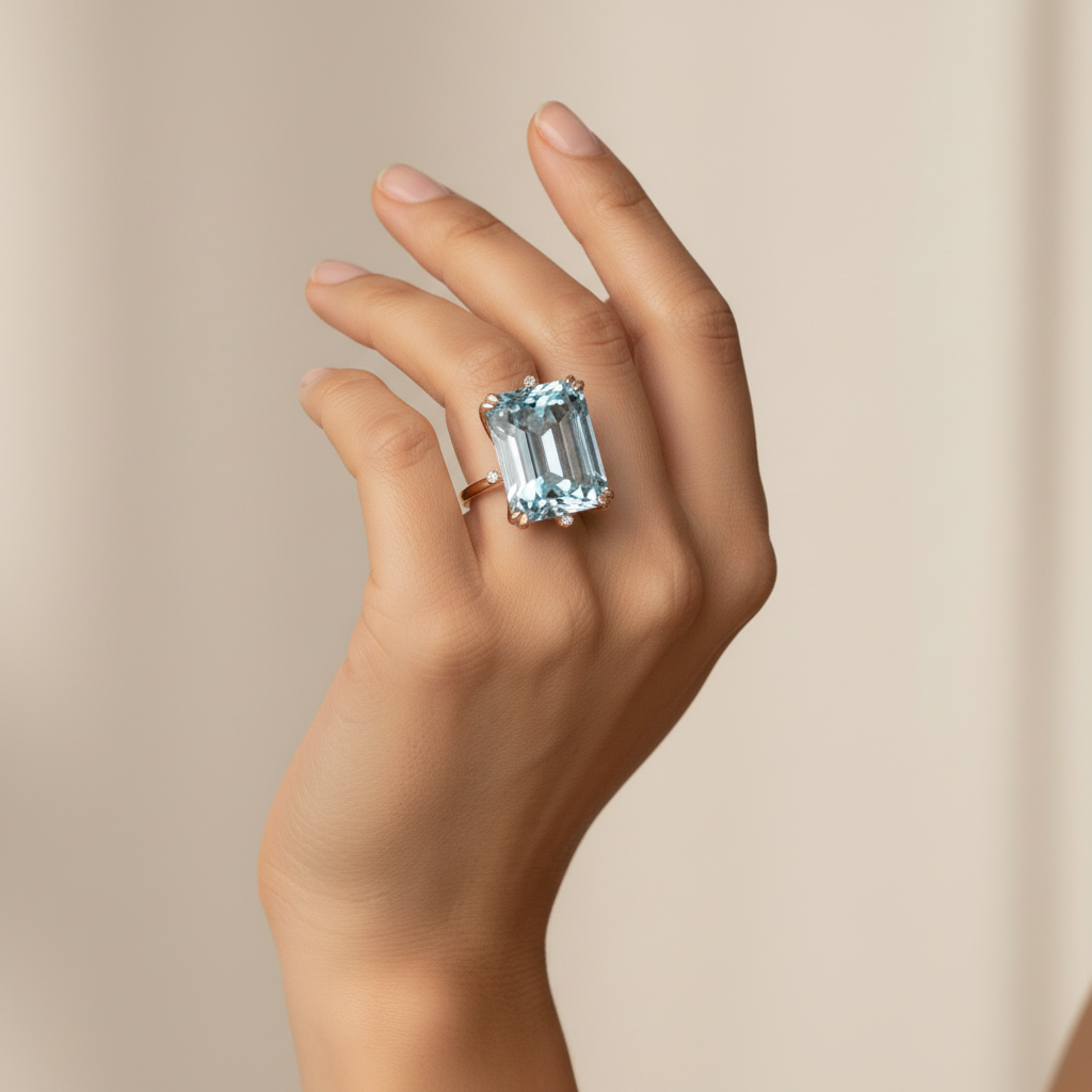 Blue Cubic Zirconia Solitaire Ring in Gold