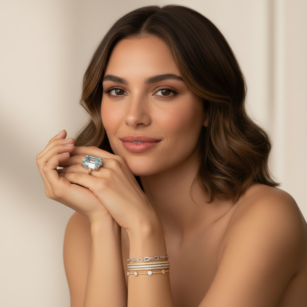 Blue Cubic Zirconia Solitaire Ring in Gold