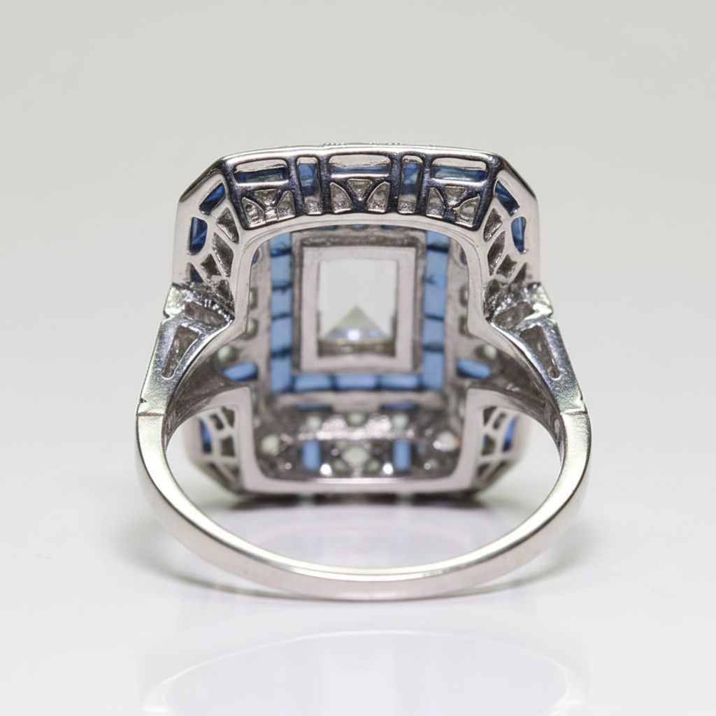 Vintage Bright Silver & Blue Zirconia Ring