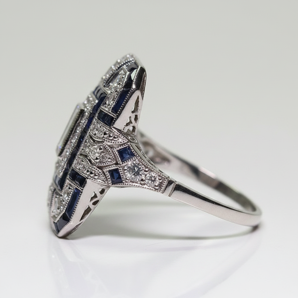 Vintage Bright Silver & Blue Zirconia Ring