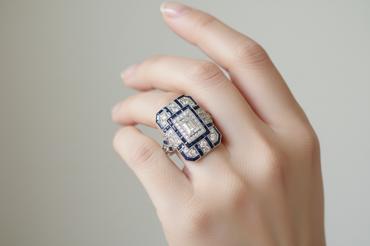 Vintage Bright Silver & Blue Zirconia Ring
