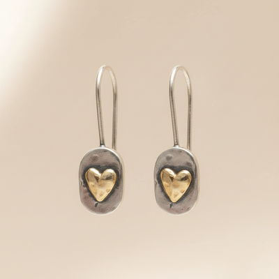 Vintage Golden Heart Silver Earrings