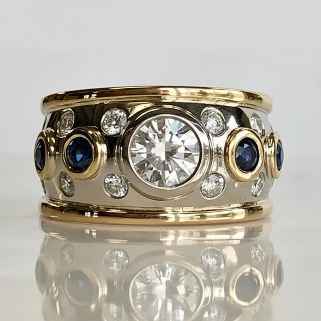 Vintage Golden Inlaid Zirconia Ring — Front