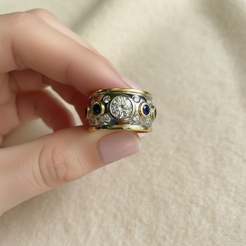 Vintage Golden Inlaid Zirconia Ring