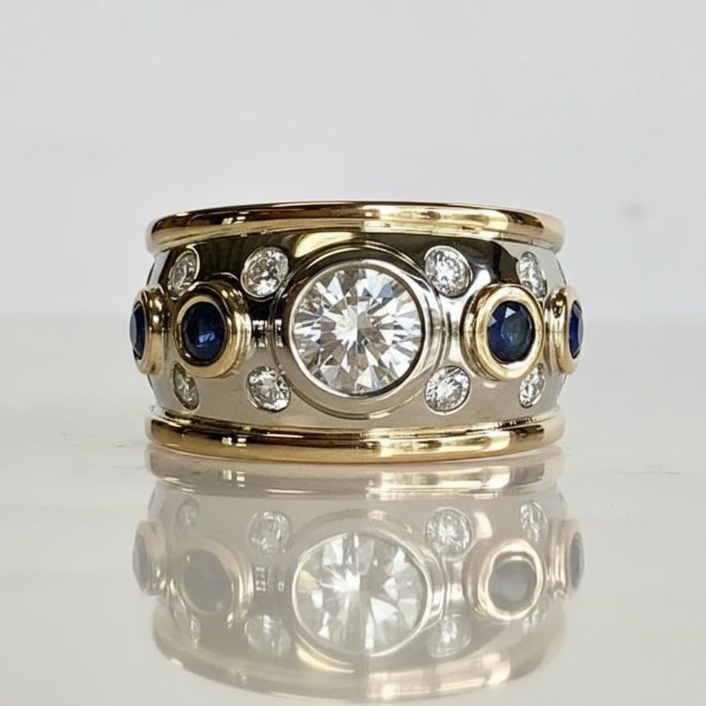 Vintage Golden Inlaid Zirconia Ring — Standing