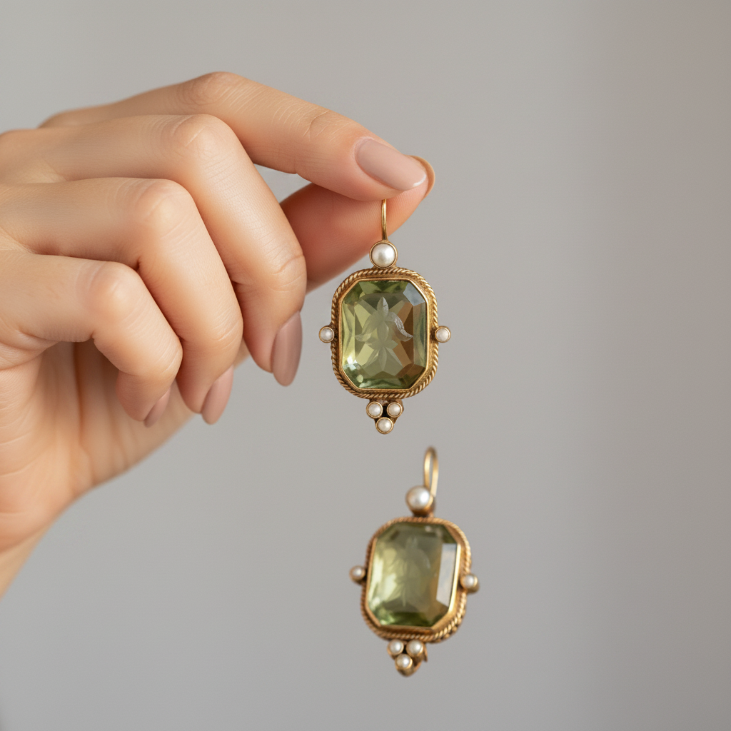 Vintage Green & Pearl Earrings
