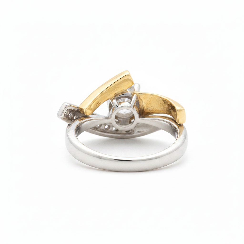 Vintage Irregular Gold & Silver Zirconia Ring