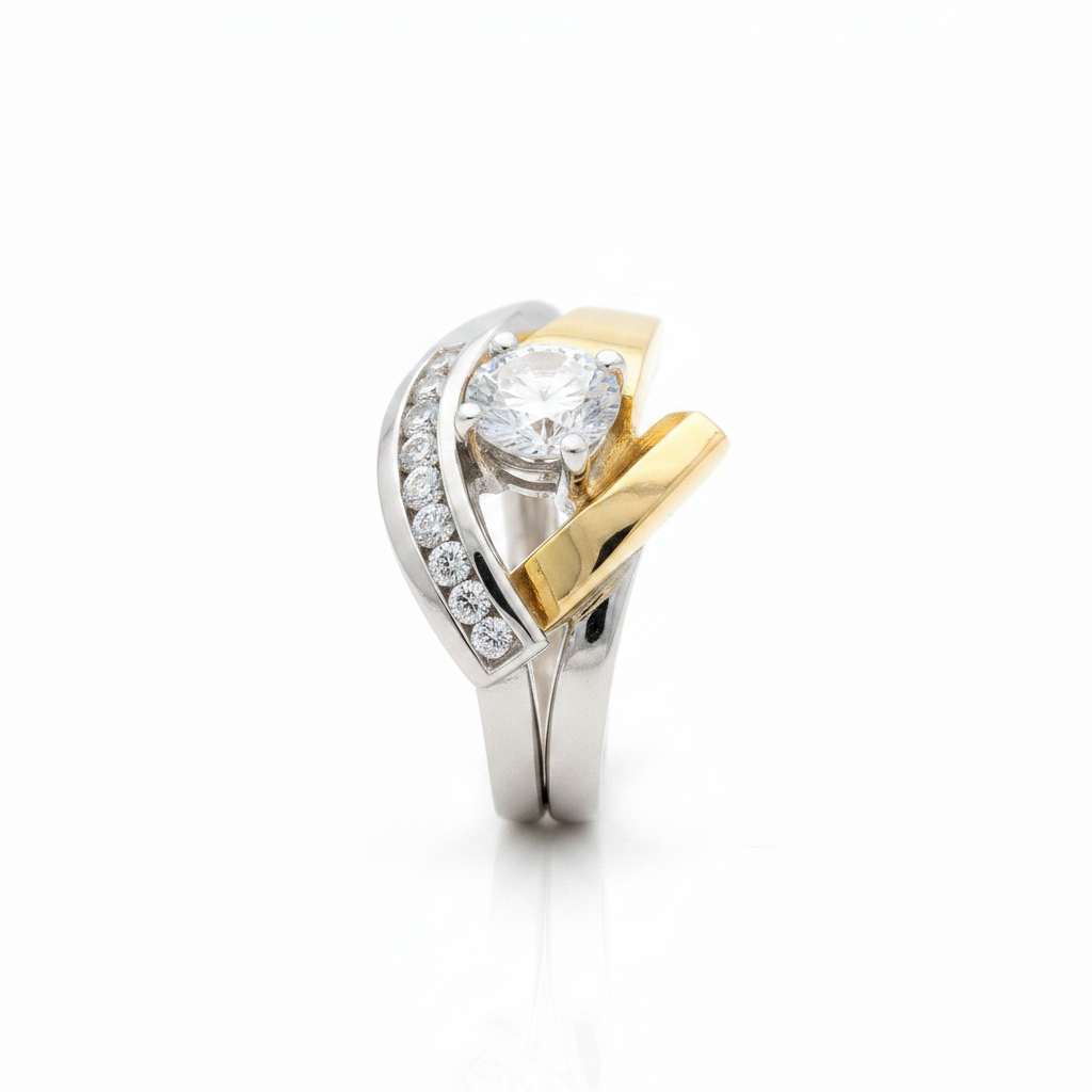 Vintage Irregular Gold & Silver Zirconia Ring