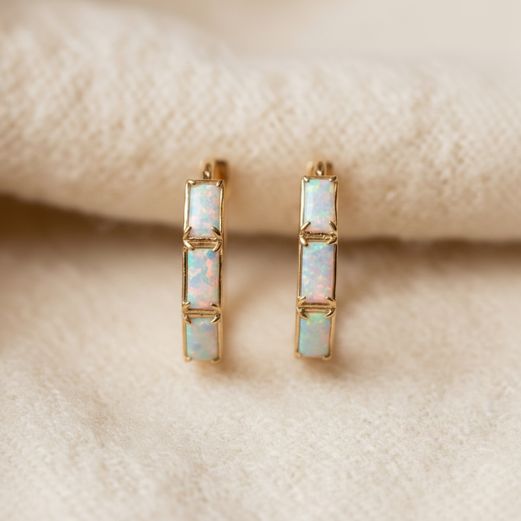 Vintage Opal Gold Hoop Earrings