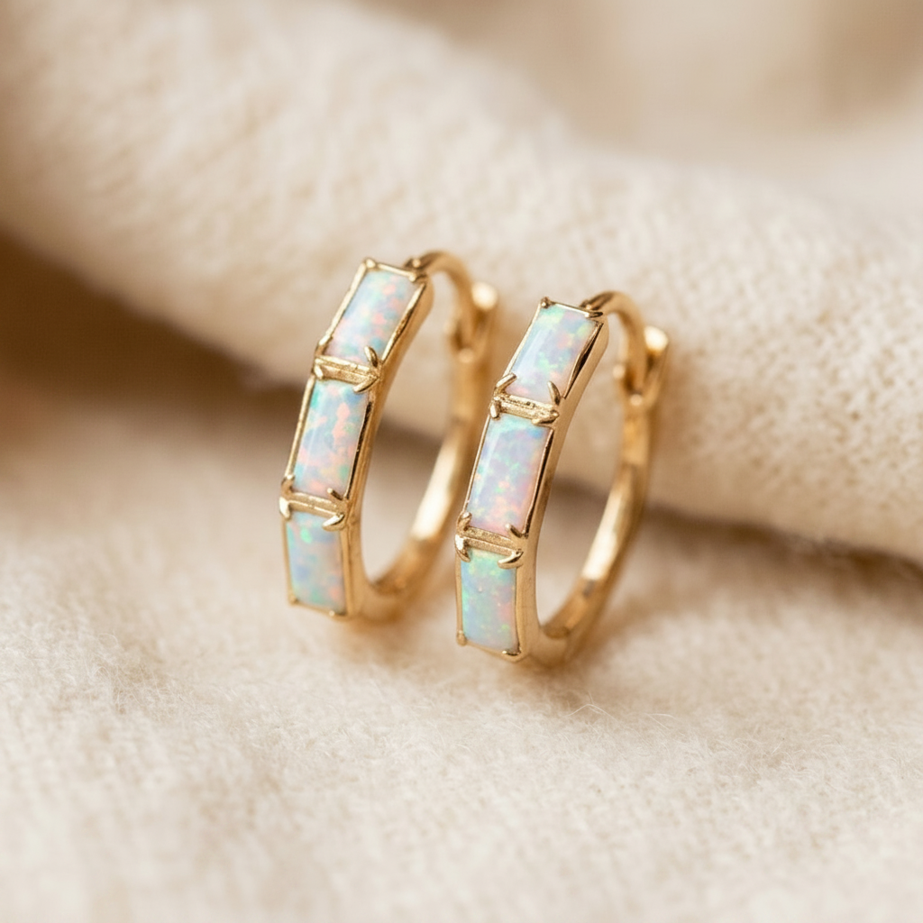 Vintage Opal Gold Hoop Earrings