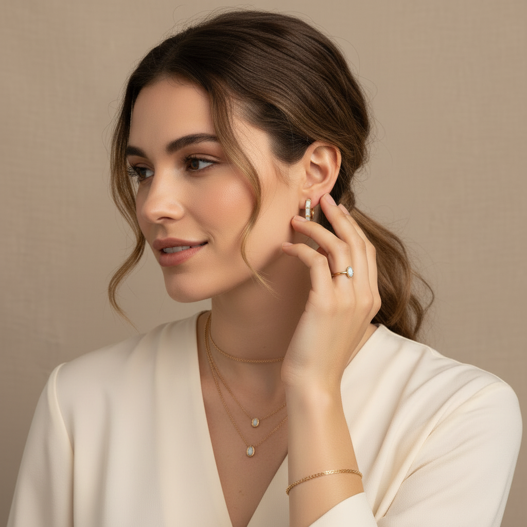 Vintage Opal Gold Hoop Earrings