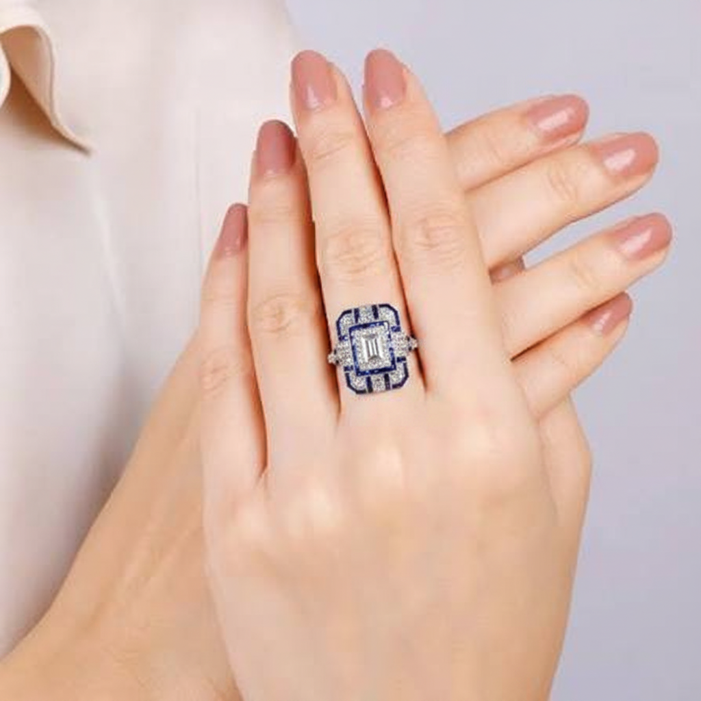 Vintage Silver & Blue Zirconia Ring