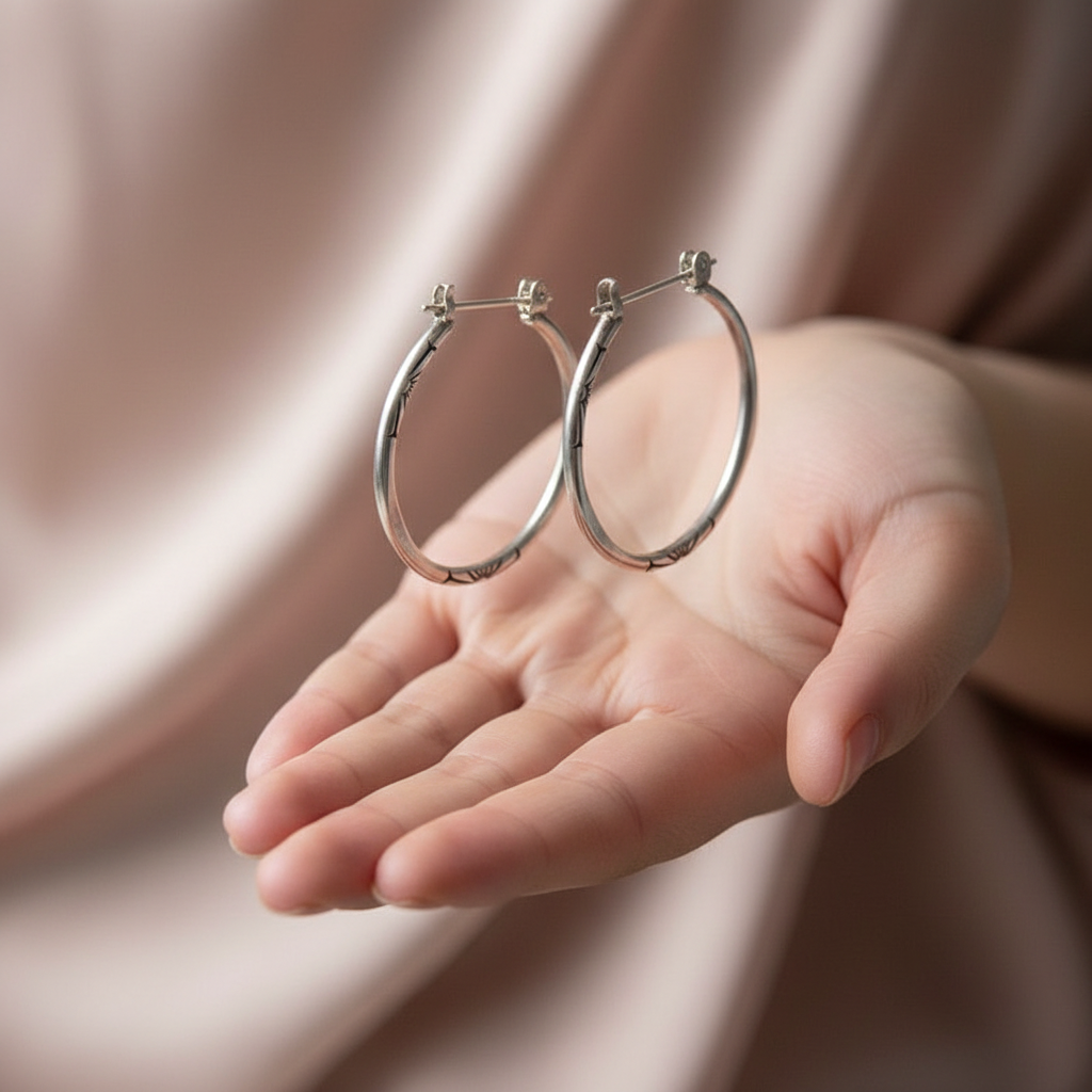 Vintage Silver engraved Hoop Earrings