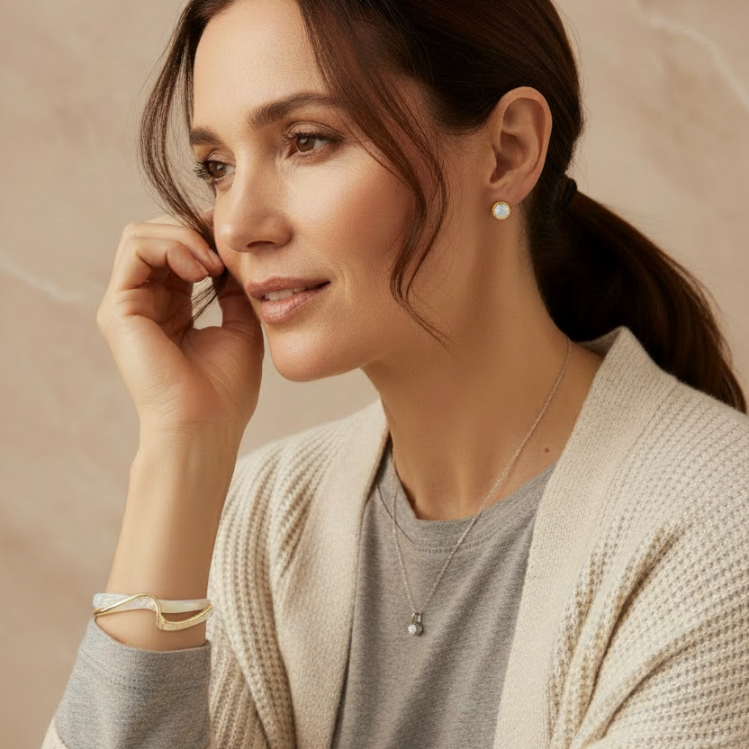 White Opal Elegant Golden Bracelet