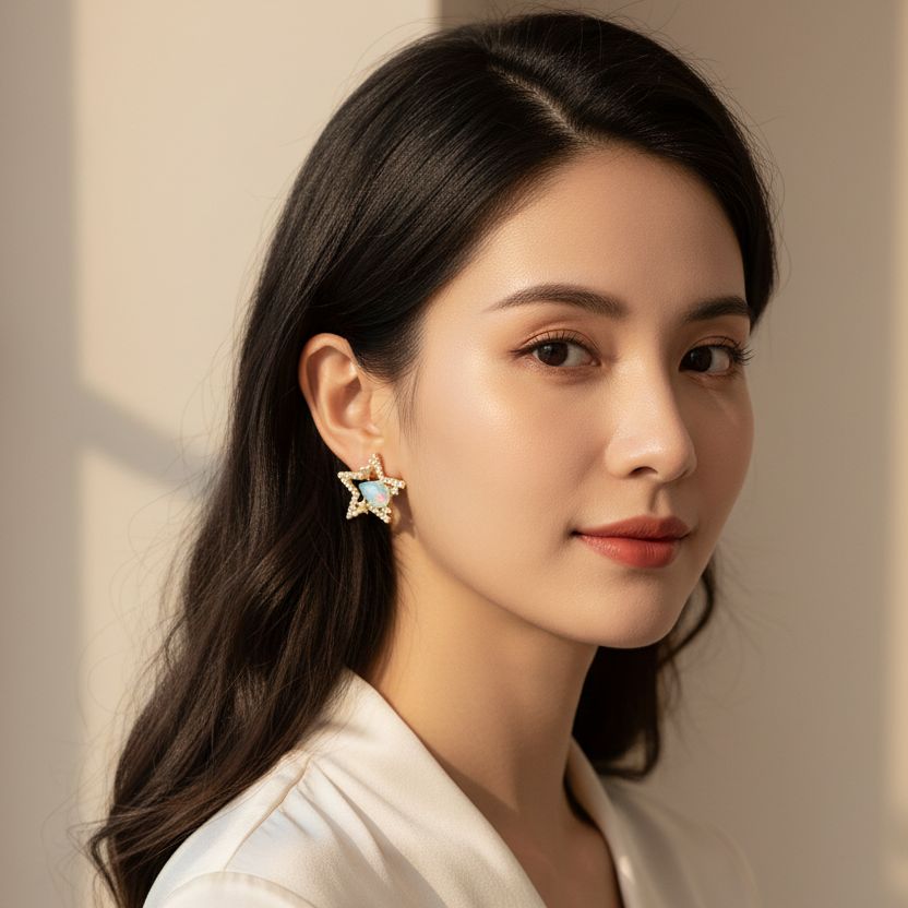 Elegant Star Earrings in Diamonds